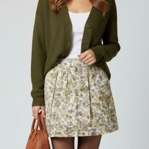 Ann Taylor LOFT Cream and Olive A-Line Mini Skirt Women's Size 2P Lined Y2K